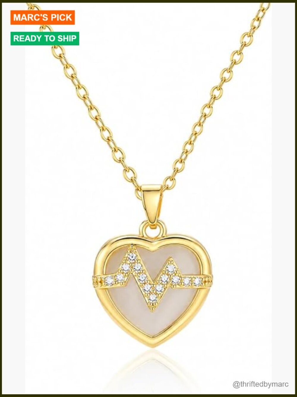 Dainty Gold Heart Pendant Necklace with Crystal Accent - Adjustable Chain